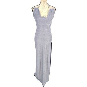 LUCY IN THE SKY Maxi Formal Dress Size Small Lavendar Glitter Sheath Stretch